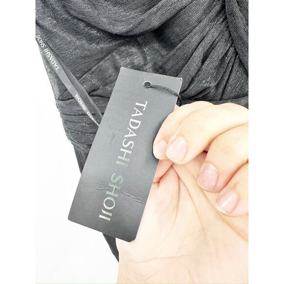 Tadashi Shoji Ellery Draped Metallic Jersey Gown in Black - Picture 4 of 7